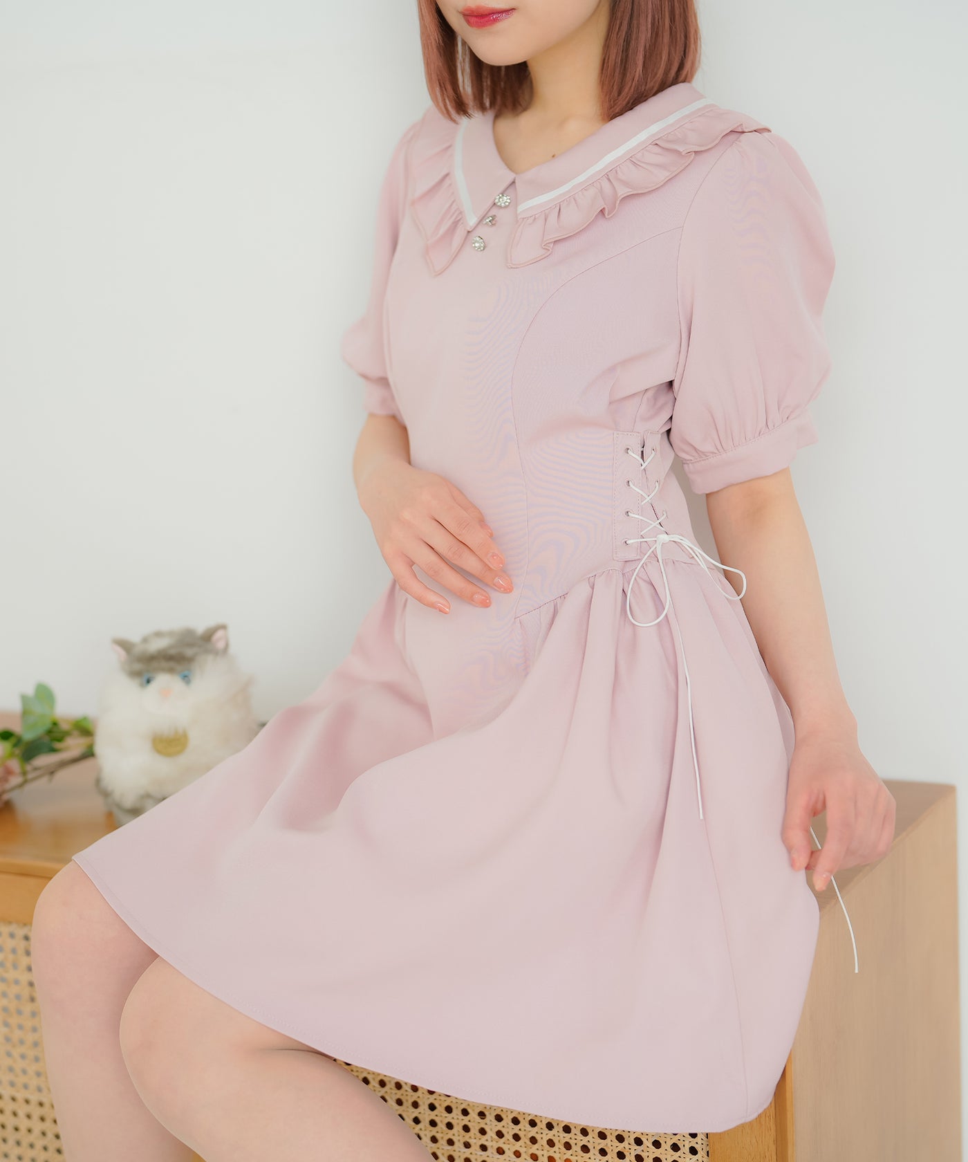 大きいサイズ 夢展望 サイドレースアップスウェットミニワンピース プラスサイズ サイドレースアップスウェットミニワンピース – レディース
