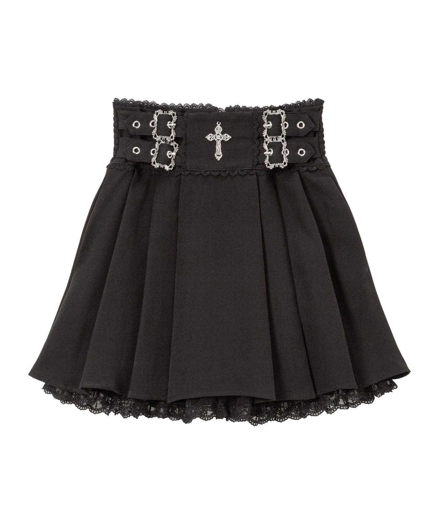 十字架チャームレースフリルプリーツスカート【無地orチェック