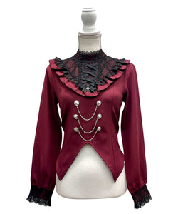 レースアップVヨークフリルブラウス