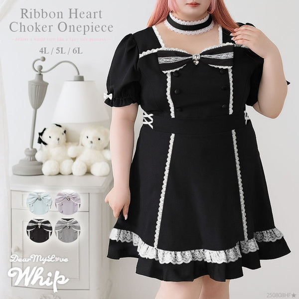 OBLI ハート柄レオパード　ボウタイワンピース　リボンベルト　比翼ボタン　1 ハート刺繍ティアードワンピース | DRESS | OBLI