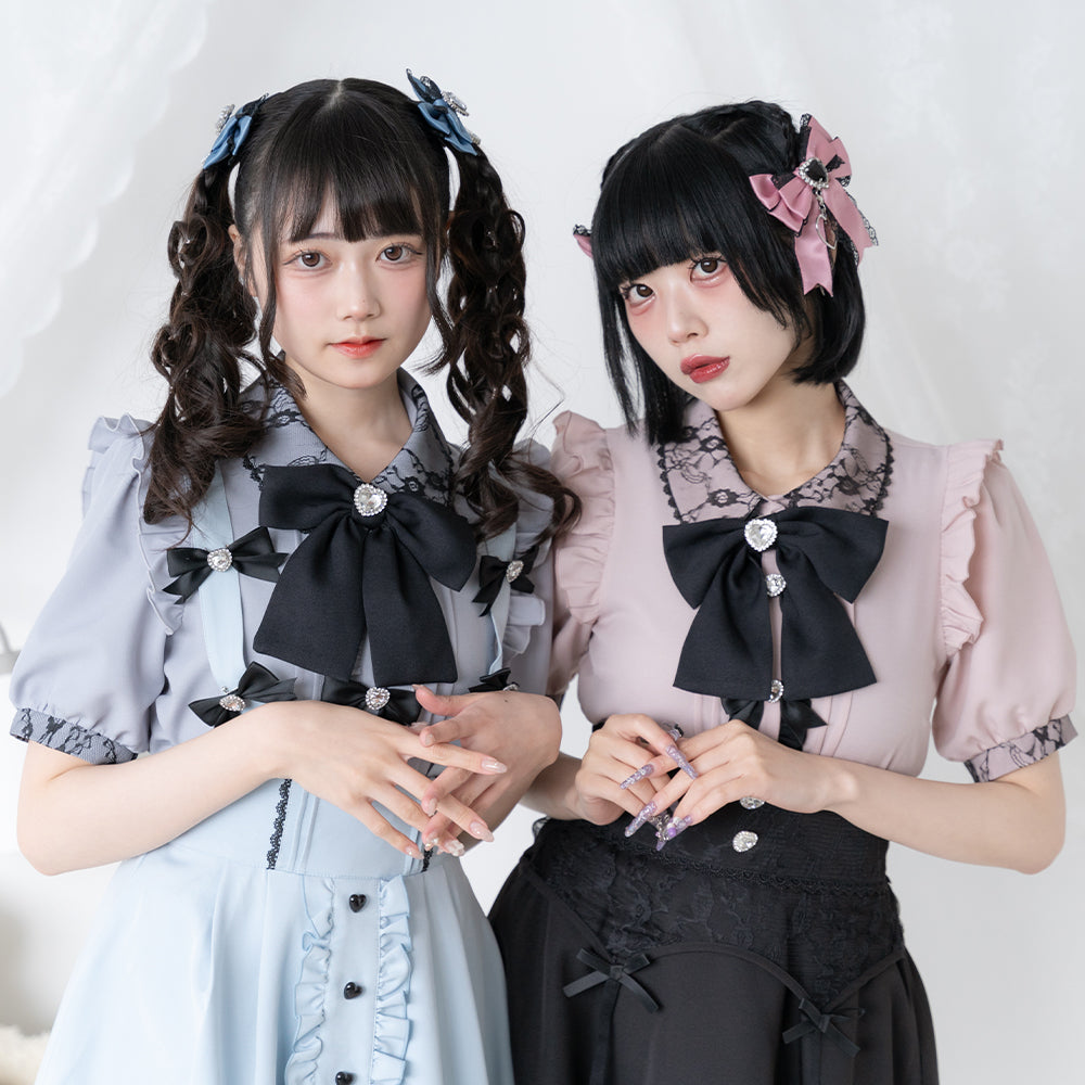 ♡ビジューリボンブラウス♡ キラキラビジューフリルリボンブラウス – レディース