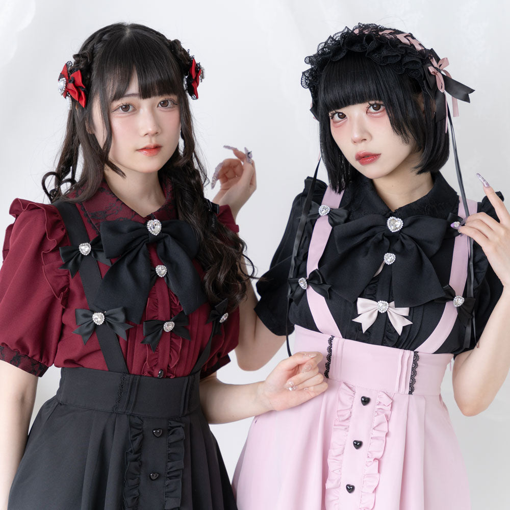 9/17 11時まで限定価格】サス付きビジューハートリボンスカート