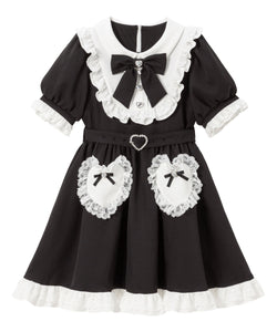 ハートポケットリボンフリルワンピース