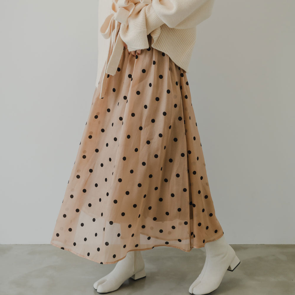 フロッキードット柄オーガンジースカート – レディースファッション