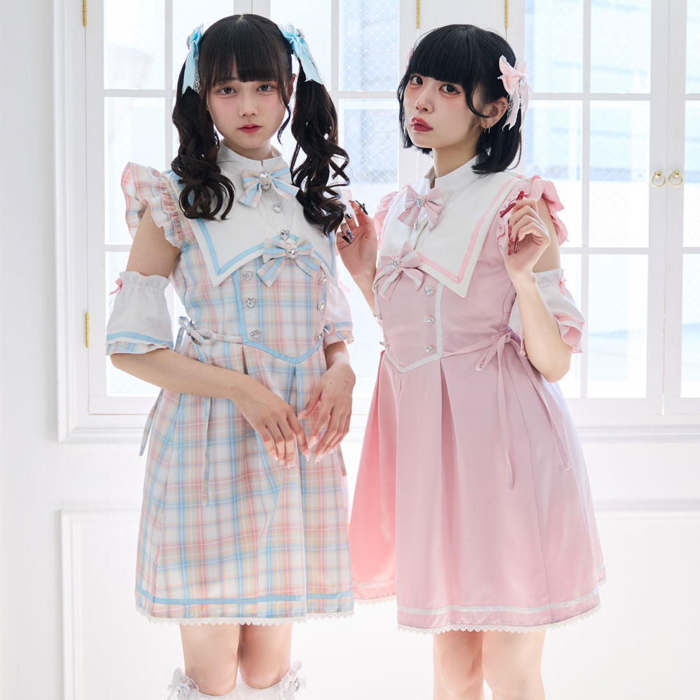 夢展望　dearmylove 別袖付変形セーラーワンピース　チェック　LL 534688-05_1000x.jpg?v=1743496655