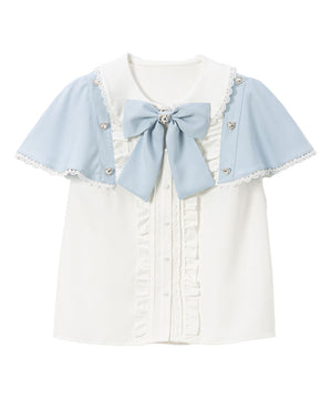 袖ケープハートボタンブラウス