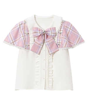 袖ケープハートボタンブラウス