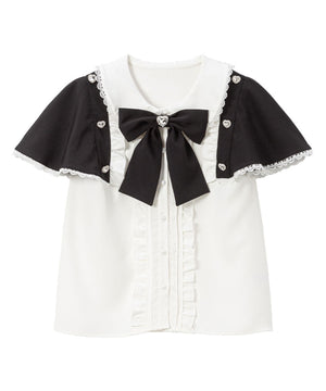 袖ケープハートボタンブラウス