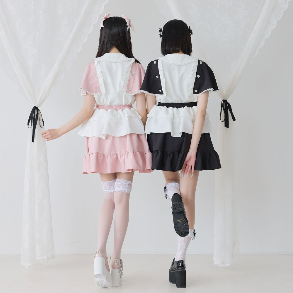 美品後ろボタンペプラムスカート36