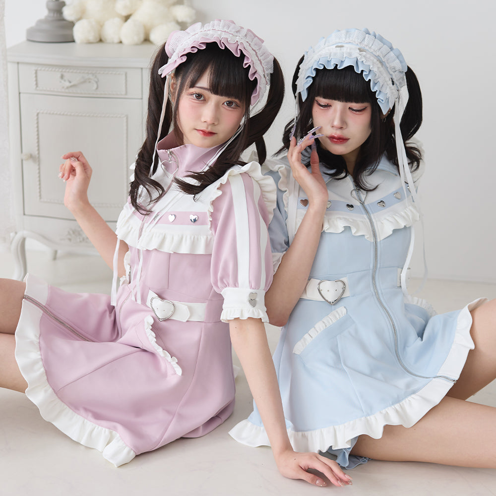 夢展望 DEARMYLOVE メイドジャージワンピース サックス ミニ 楽天市場】【SALE】 フリルたっぷりメイドジャージワンピース