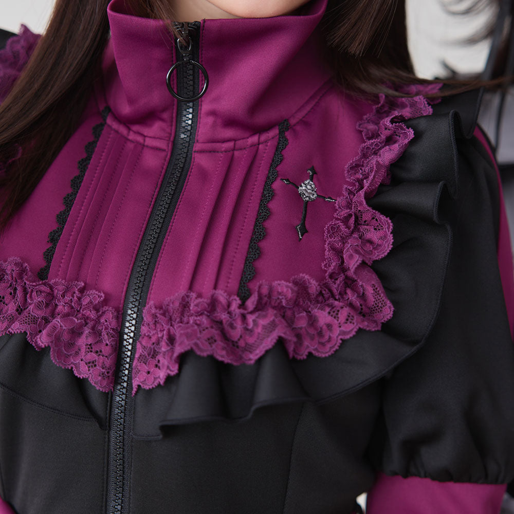 十字架刺繍フリルシスタージャージワンピース – レディース