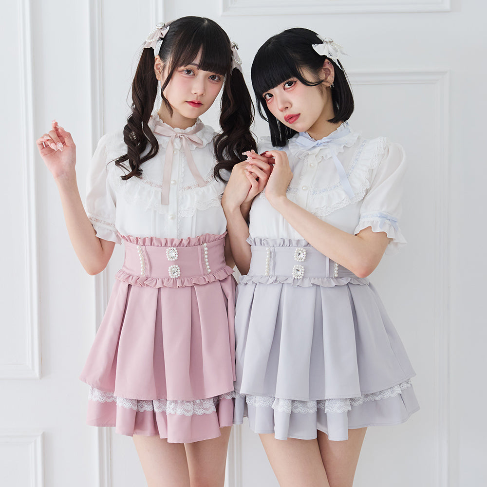 夢展望 はしごレース リボン フリル ブラウス 半袖 ピンク M はしごレースリボンフリルブラウス – レディースファッション