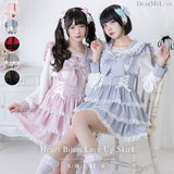 ハートビジューレースアップリボンフレアスカート