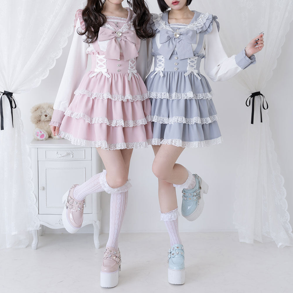 ハートビジューレースアップリボンフレアスカート – レディース
