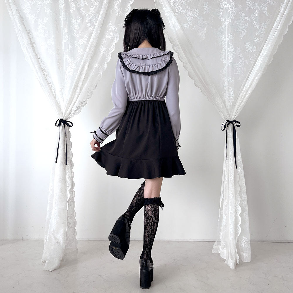 夢展望 バラレースパールリボンハートビジューワンピース　チェックグレー４Lサイズ 夢展望 バラレースパールリボンハートビジューワンピース チェック