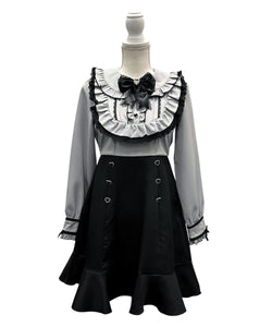 ヨークフリルハートビジューリボンフレアワンピース