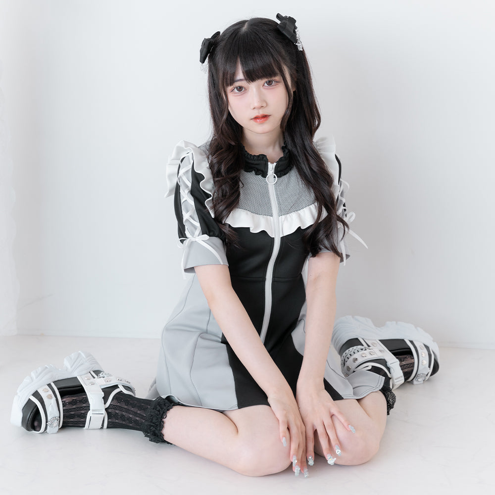 コーデ売り 森ガール クローバー ジャージ レースワンピース