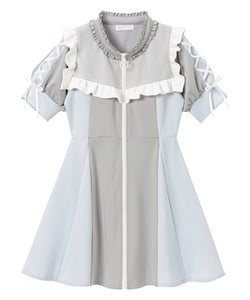 ヨークメッシュレースアップジャージワンピース