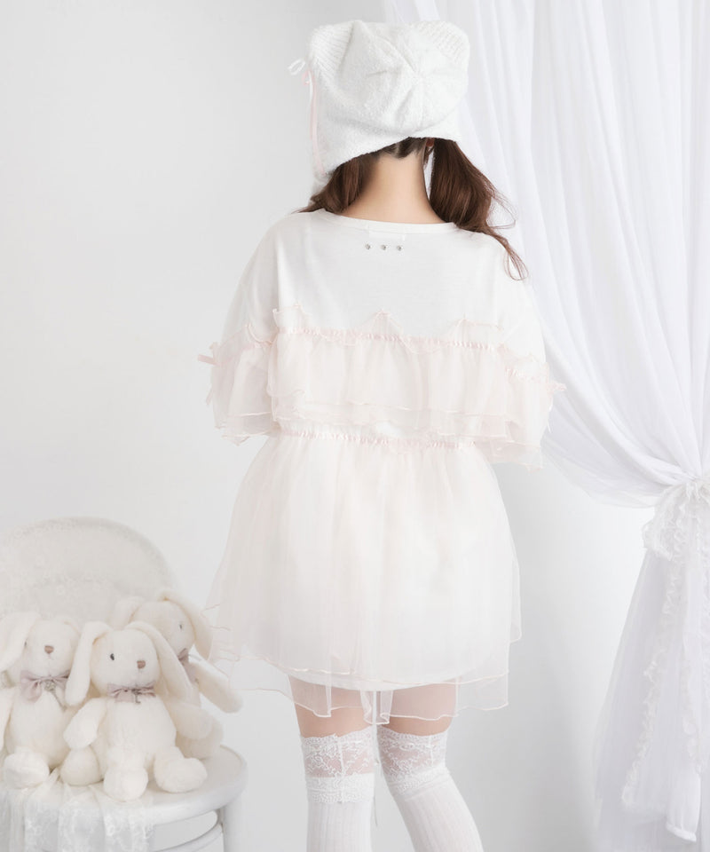 チュールフリルリボンチュニックロンT【大きいサイズ有】