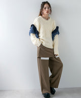 フリンジスリーブハニカムボリュームニット