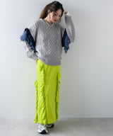 フリンジスリーブハニカムボリュームニット