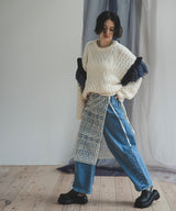 フリンジスリーブハニカムボリュームニット