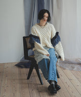 フリンジスリーブハニカムボリュームニット