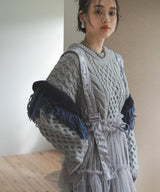 フリンジスリーブハニカムボリュームニット