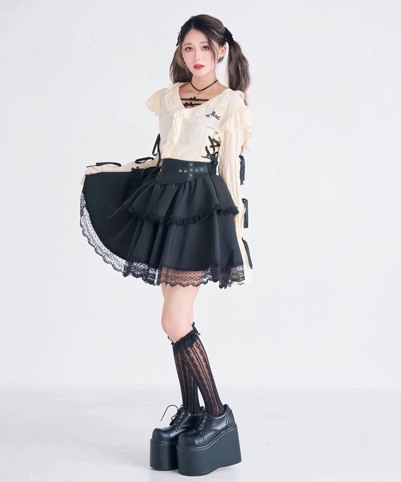 シルバーハトメボリュームレースフレアミニスカート – レディース