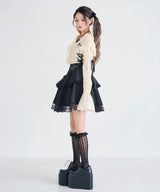 シルバーハトメボリュームレースフレアミニスカート