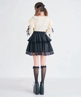 シルバーハトメボリュームレースフレアミニスカート