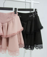 シルバーハトメボリュームレースフレアミニスカート