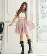 シルバーハトメボリュームレースフレアミニスカート