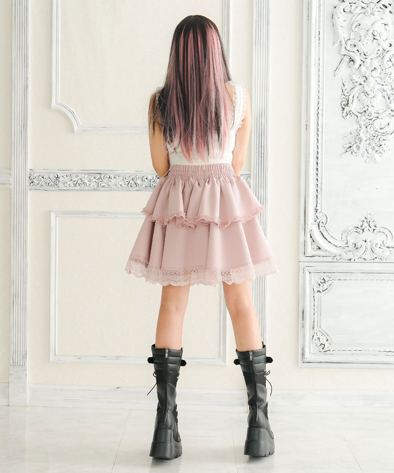 シルバーハトメボリュームレースフレアミニスカート – レディース