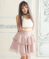 シルバーハトメボリュームレースフレアミニスカート