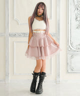 シルバーハトメボリュームレースフレアミニスカート