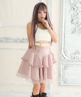 シルバーハトメボリュームレースフレアミニスカート