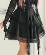 シルバーハトメボリュームレースフレアミニスカート