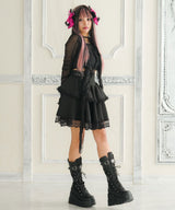 シルバーハトメボリュームレースフレアミニスカート