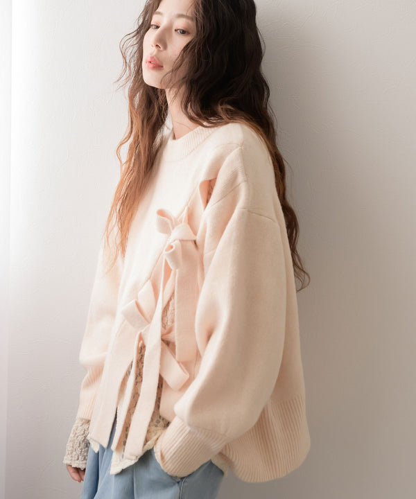 Wリボンスリットニット