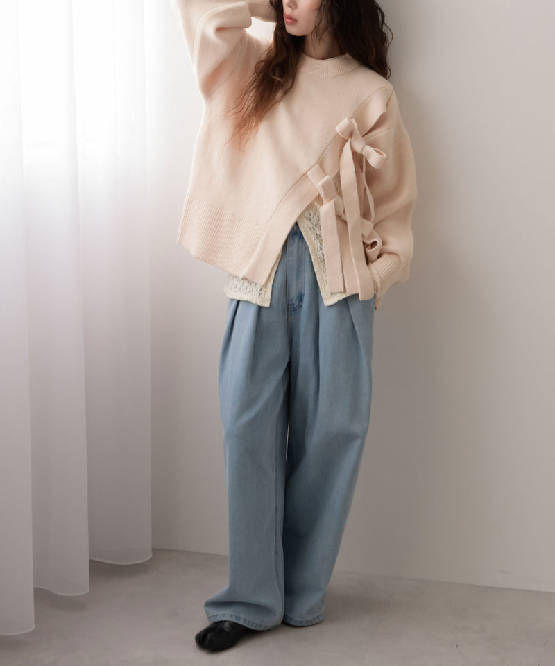 Wリボンスリットニット