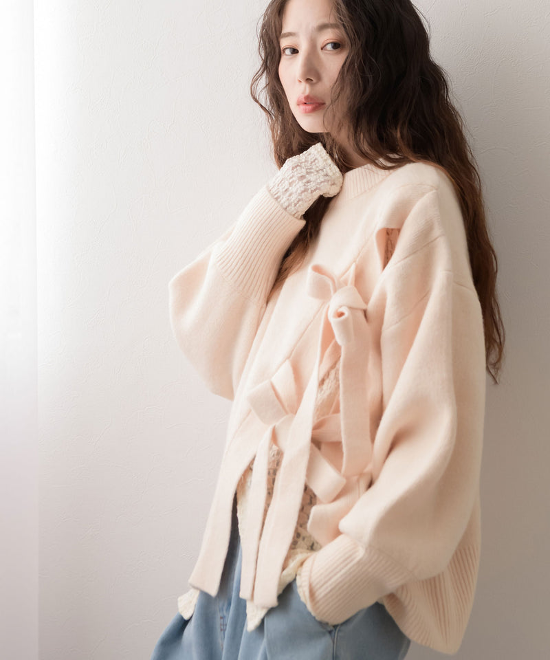 Wリボンスリットニット