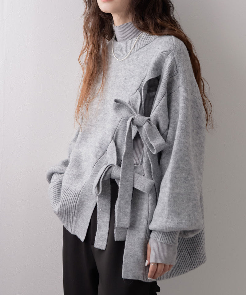 Wリボンスリットニット