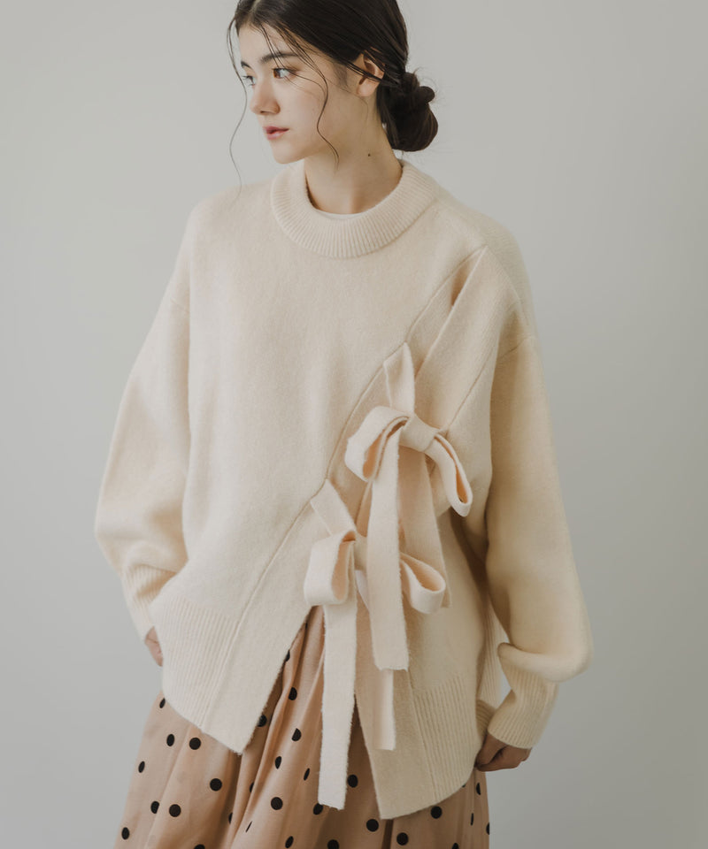 Wリボンスリットニット