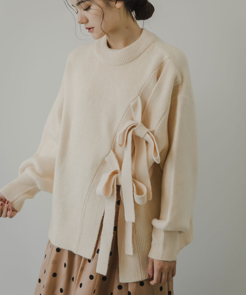 Wリボンスリットニット