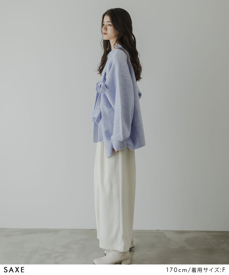 Wリボンスリットニット