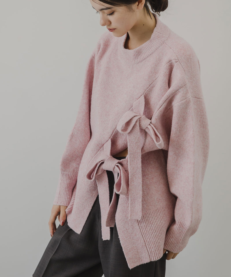 Wリボンスリットニット