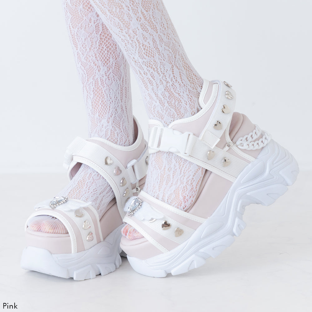 夢展望 ハートヒールサンダル ミュール ホワイト 夢展望 ハートヒールサンダル ミュール ホワイト