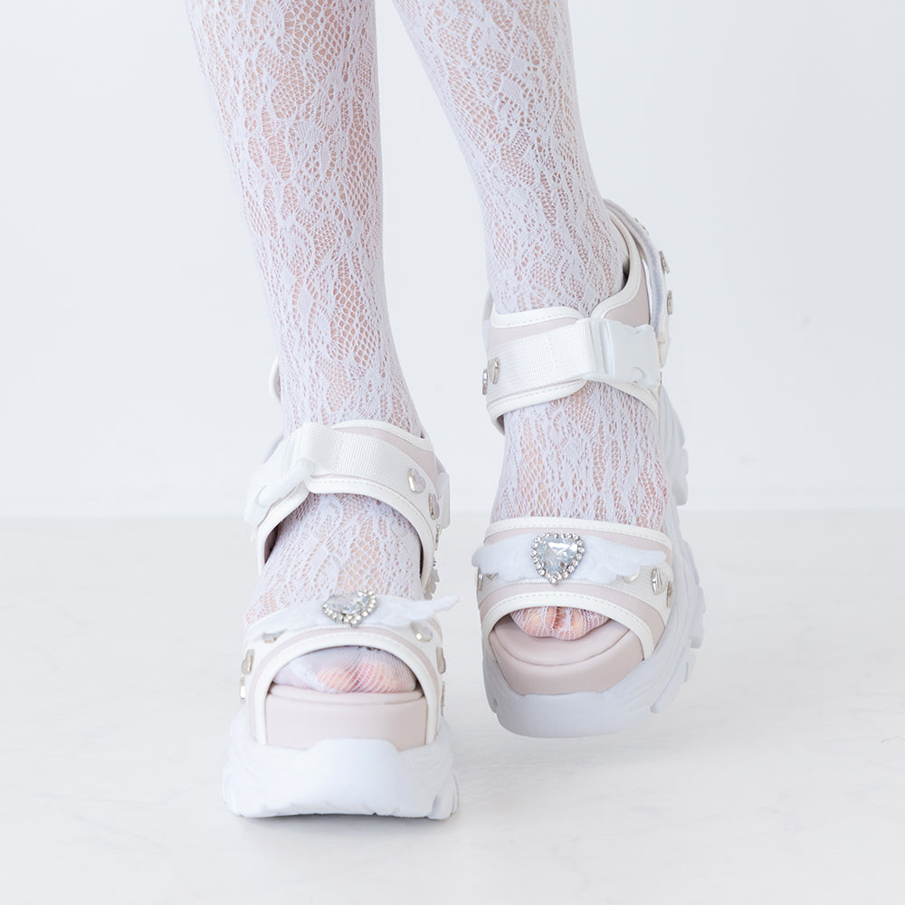 レア！夢展望Dearyハートヒールサンダル 夢展望 - 夢展望/ハートヒールサンダル 白&ピンクレースの通販