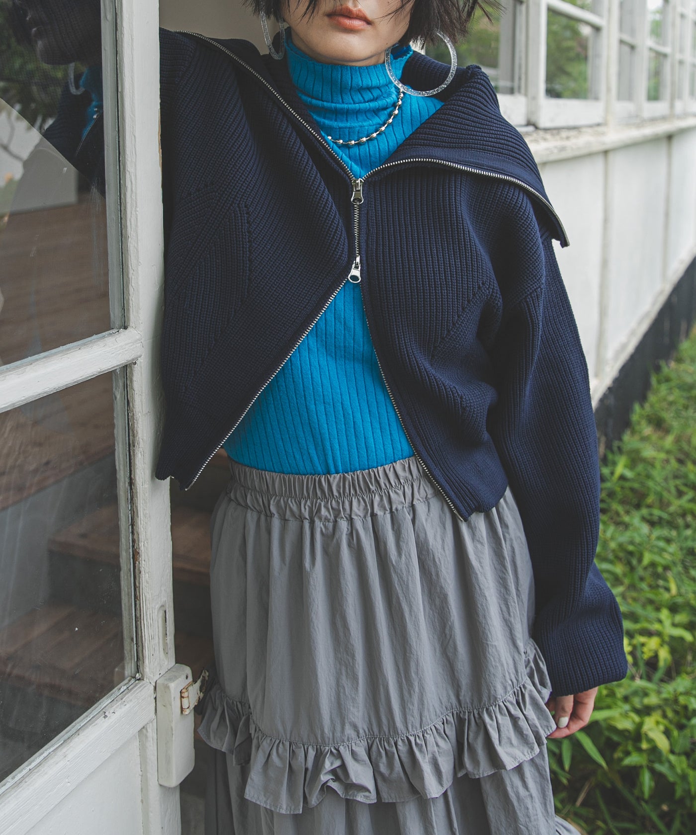 ダブルジップビッグカラーカーデニット – レディースファッション通販